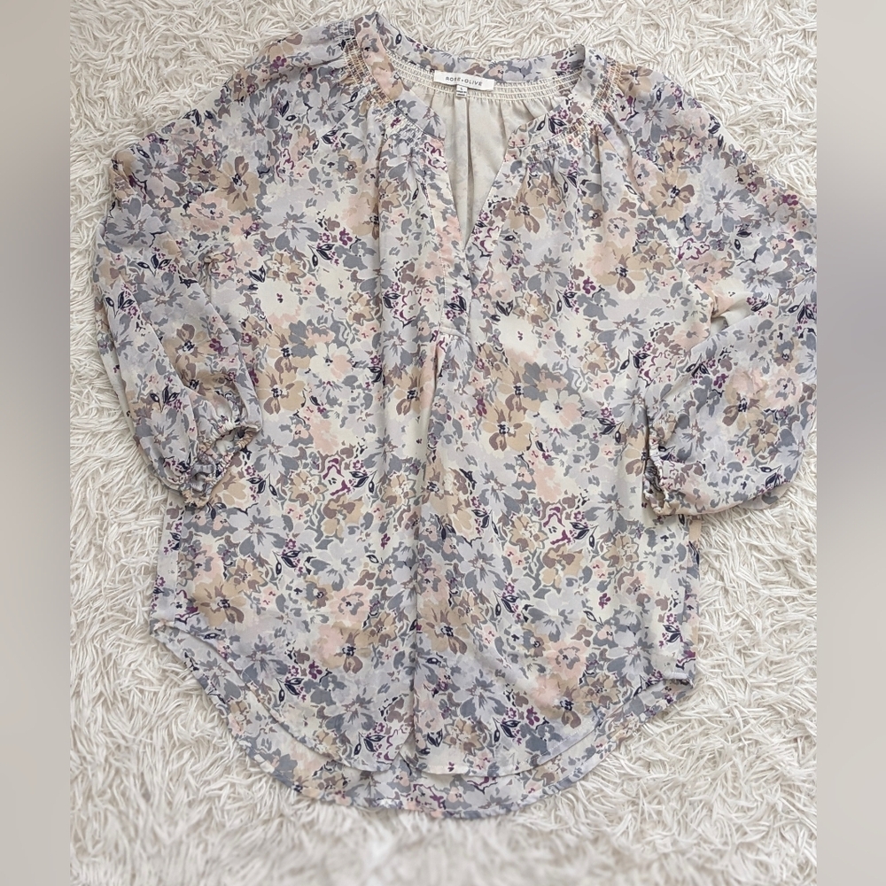 Rose & Olive Floral Blouse - Cream and Purple